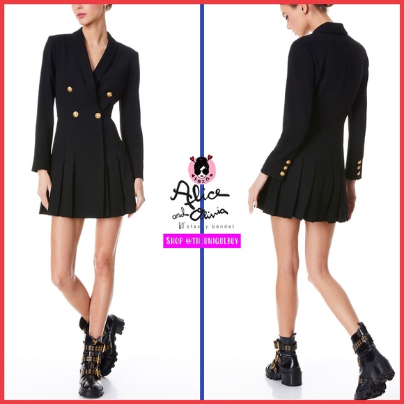 Alice + Olivia Kyrie Black Tuxedo Pleated Skirt Mini Dress - Picture 4 of 16